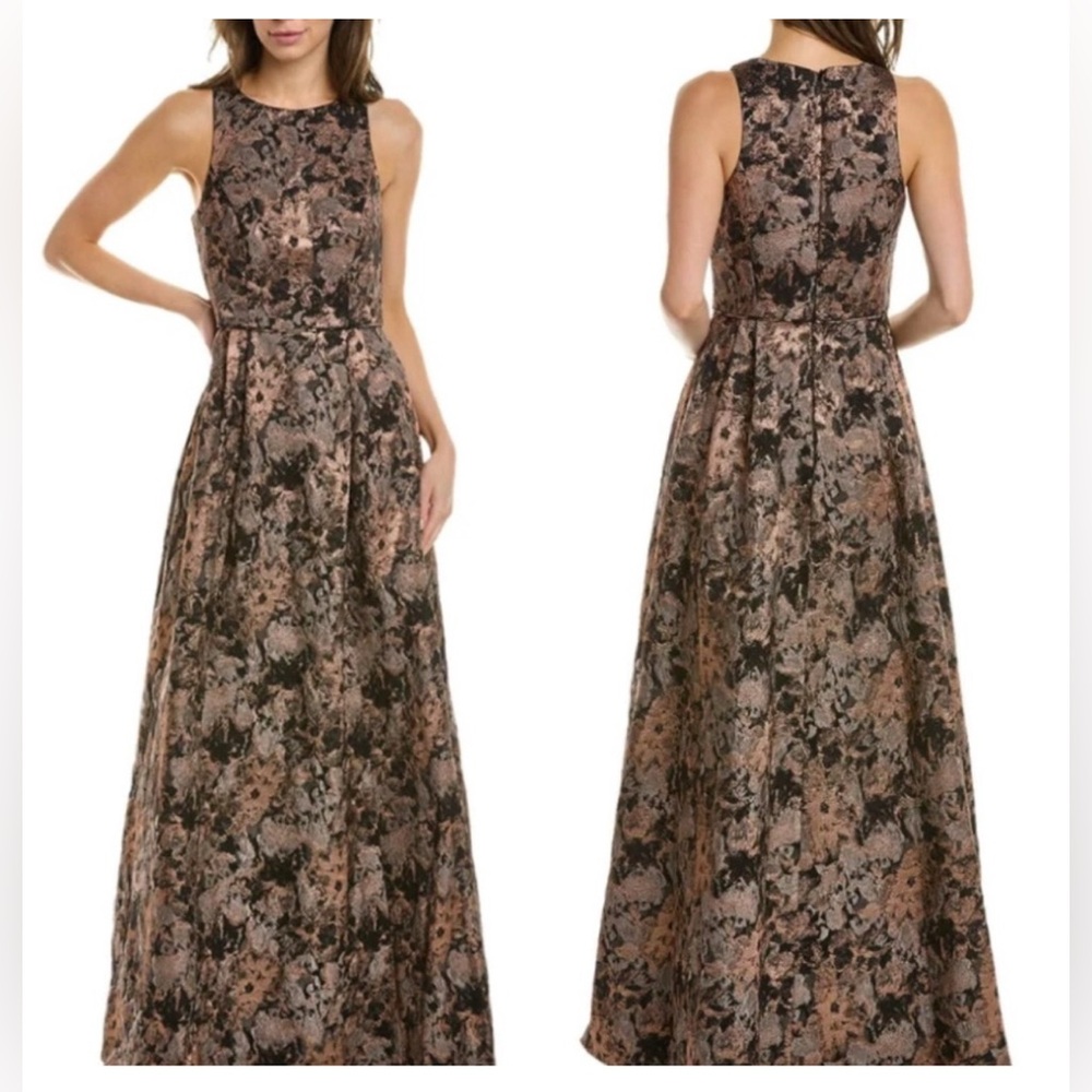 JOHNNY WAS Bronze Metallic Jacquard Sleeveless Pleated Maxi Dress Ball Gown